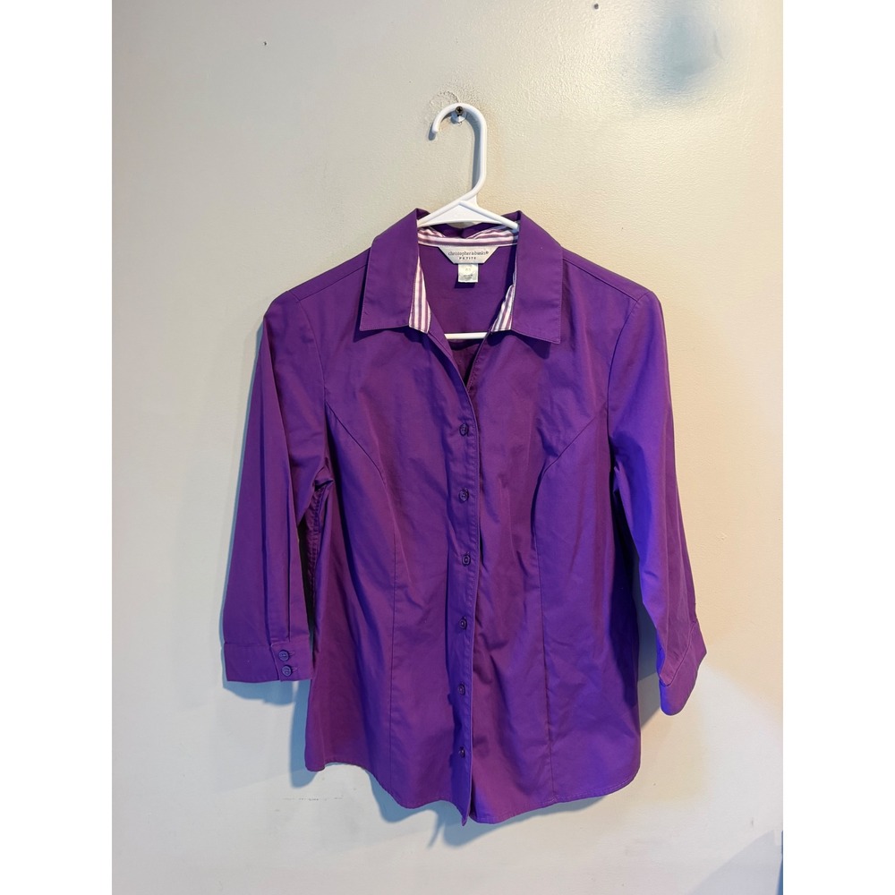 Christopher & Banks Petite Purple Button Down 3/4 Sleeve Shirt P/S RN 63823